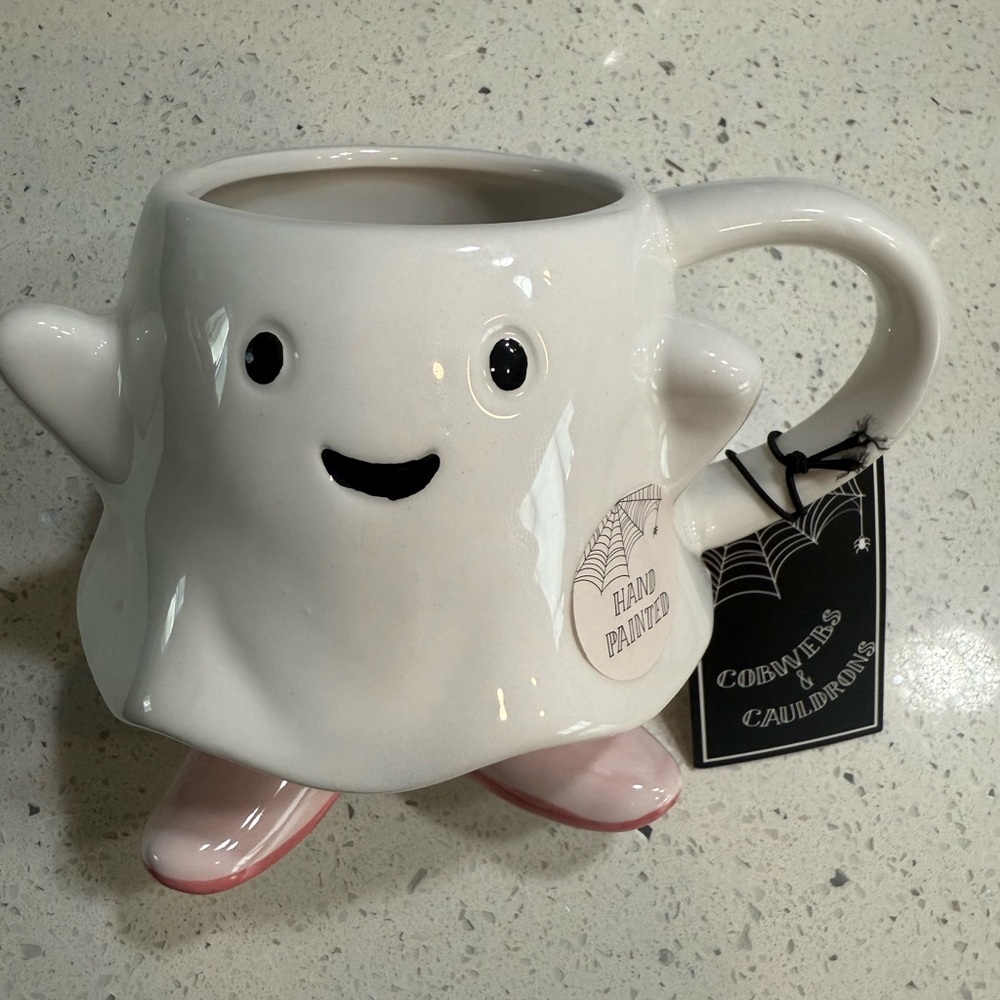 Cobwebs Cauldron White Ghost Mug